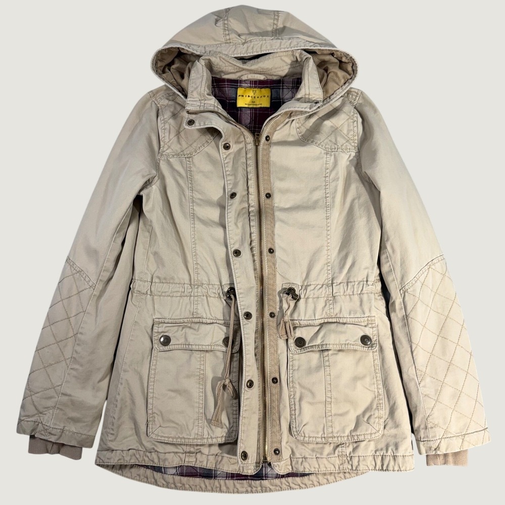 Utility Field Jacket Plaid Lined Hooded Cotton Canvas Tan Prince & Fox Women S